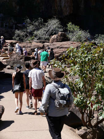 People walking in a section of the Katherine Gorge in the Northern Territory of Australiaのeditorial素材