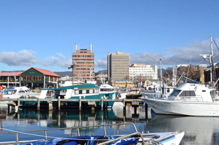 Boats moored at Constitution Dock in Hobart, Tasmaniaのeditorial素材