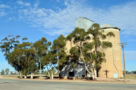 Grain silos near the railway line at Tullamore in central nsw, Australiaのeditorial素材