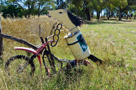 Animals on bikes along the Banjo Paterson Way in New South Wales, Au8straliaのeditorial素材