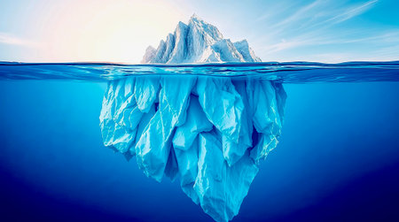 Iceberg floating in the ocean. 3d rendering. Computer digital drawing.の素材