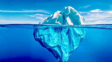 Iceberg floating in the ocean with iceberg in the background. Concept of global warmingの素材