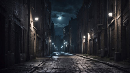 Old street at night in Edinburgh, Scotland, UK. Long exposureの素材
