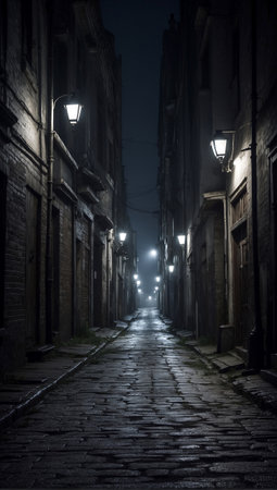 Old street at night in the old town of Lviv, Ukraineの素材