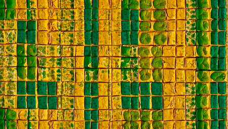 abstract background of a colored ceramic tile on the wall of a templeの素材