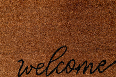Front door Coco Coir Welcome mat with copy spaceの写真素材
