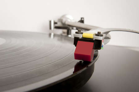 Analogue record player arm in close-up.の写真素材