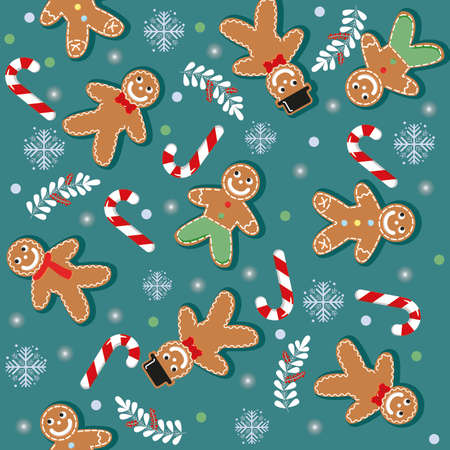 gingerbread man pattern for holiday, christmasのイラスト素材