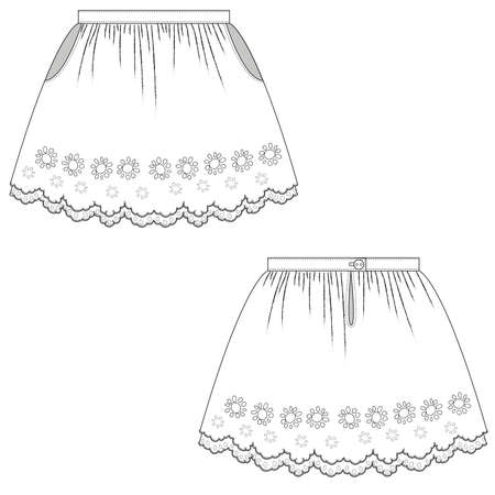 technical sketch flat of childrens skirtのイラスト素材