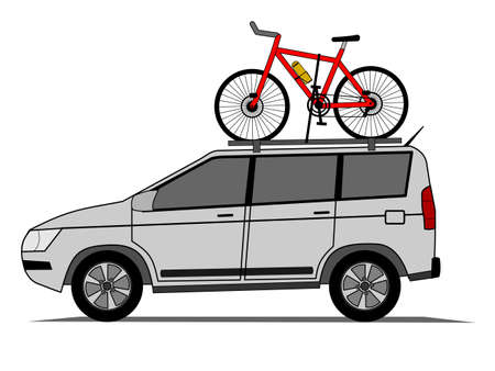 Offroad car with bicycle on the roof vectorのイラスト素材