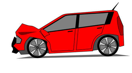 A side illustration of crashed red carのイラスト素材
