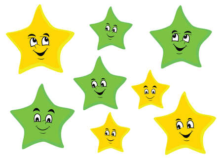 Yellow and green cartoon starsのイラスト素材