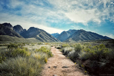 Hiking trail in the Mojave Desert, California, USA.の写真素材