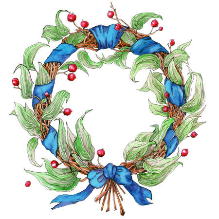 Hand painted watercolor wreath for flower decoration and floral design.の写真素材