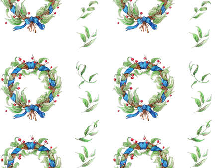 hand painted watercolor wreath pattern. Flower decoration. Floral design.の写真素材