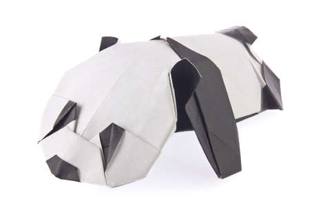 Sweetheart panda of origami, isolated on white background.の写真素材
