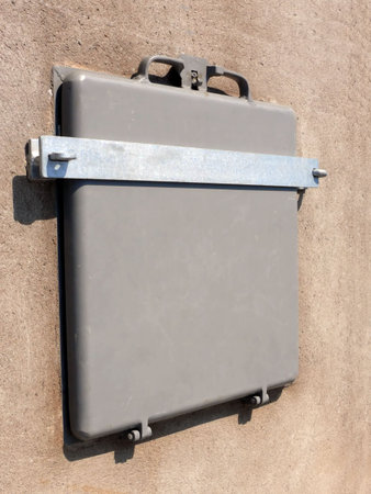 portrait of open hatch on groundの写真素材