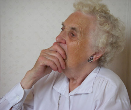 portrait of senior woman thinking の写真素材