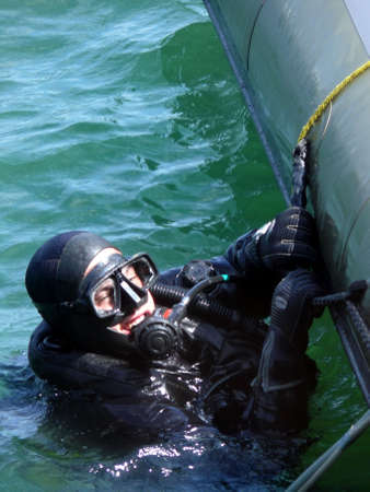portrait of military diver on missionの写真素材