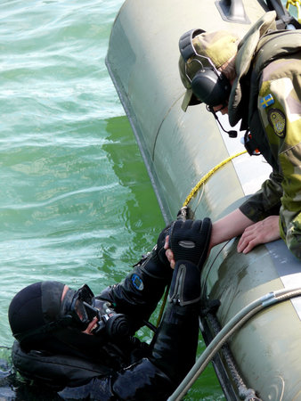 portrait of military diver on mission