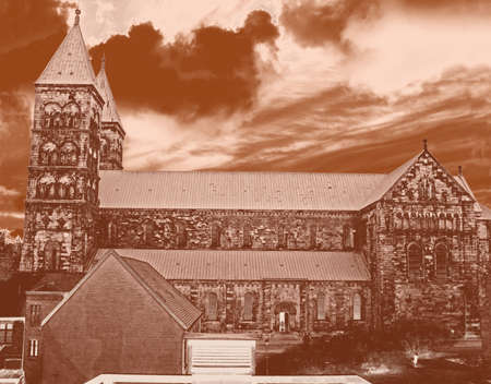 portrait of Cathedral of Lund, Sweden built 1085の写真素材