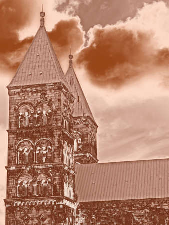 portrait of Cathedral of Lund, Sweden built 1085の写真素材