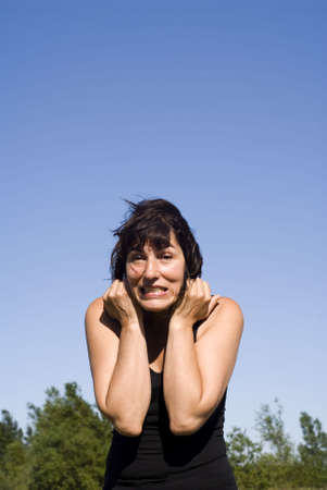 portrait of a scared or angry womanの写真素材