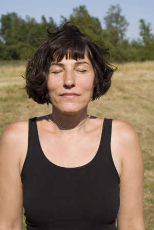 portrait of a beautiful woman enjoy natureの写真素材