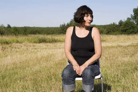 portrait of a beautiful woman enjoy natureの写真素材