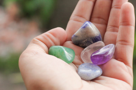 Hands holding crystal. Concept of occult symbolism and spiritual practice.の写真素材