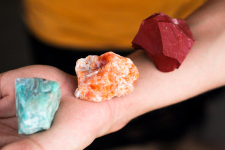 Hands holding crystal. Concept of occult symbolism and spiritual practice.の写真素材