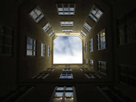 Opening for the sky, building in Poland.の写真素材