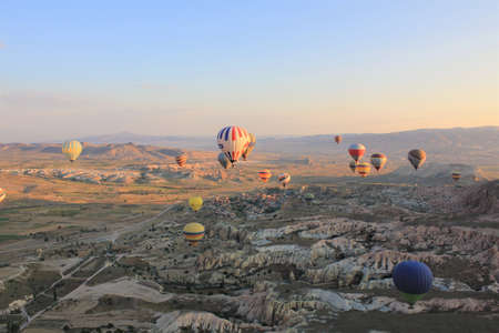 Hot air balloon flying over Cappadocia Turkey 3の写真素材