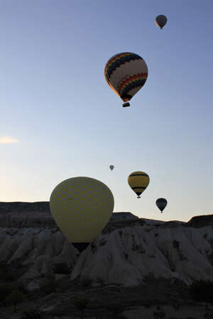 Hot air balloon flying over Cappadocia Turkey 2の写真素材