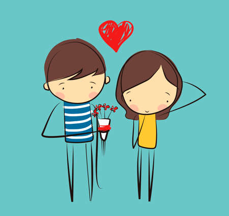 Giving flowersのイラスト素材