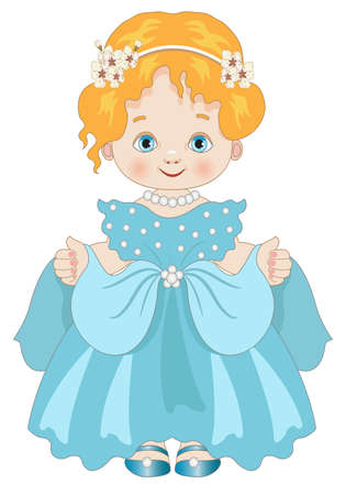 Little girl in blue dress gown Vector illustration on white backgroundのイラスト素材