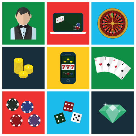 Colorful modern vector flat icons. Quality design illustrations, elements and concepts for web and mobile apps. Gambling icons, casino icons, money icons etc.のイラスト素材