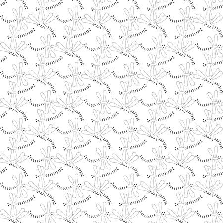 Seamless pattern with hand-drawn insects. Black and white monochrome insect texture. Dragonfly pattern ornamentのイラスト素材