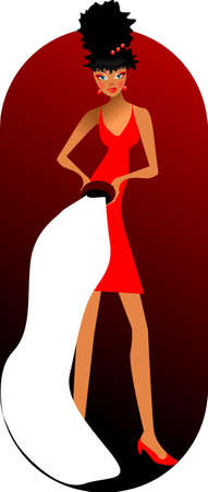 Illustration of  women in dresses on a red background.のイラスト素材