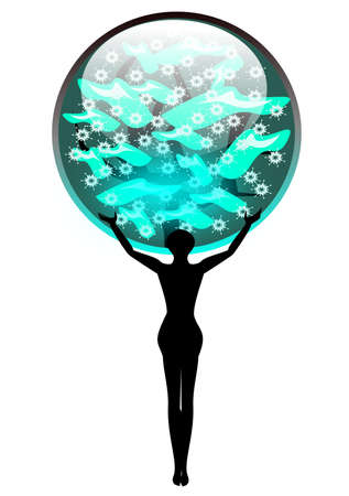 man with a tree.  Illustration of a man holding a bough of a tree.のイラスト素材