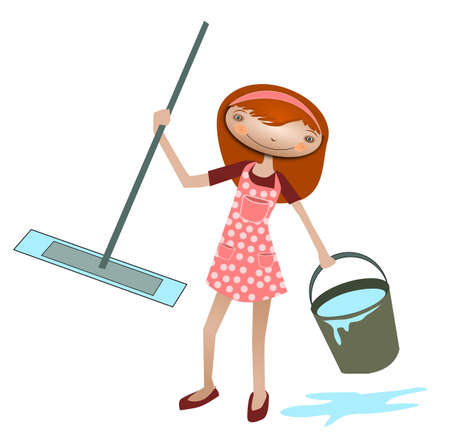 Cleaner. Illustration of a cleaner with a mop and bucketのイラスト素材