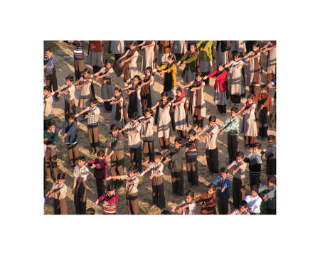 Ahmedabad, Gujarat, India - 26 November 2005 year.   School student in Ahmedabad. calisthenics, and relaxation, yoga. Gymnastic exercises to the sound of the drum.のeditorial素材