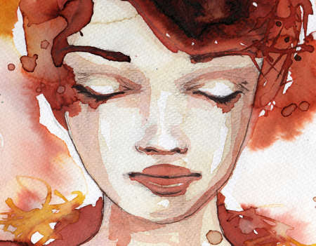 original watercolor illustration of a young and beautiful womanの写真素材