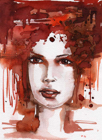 original watercolor illustration of a young and beautiful womanの写真素材