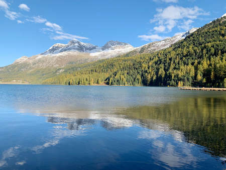 Lake Sils near St. Moritz in the Engadine in autumnの写真素材