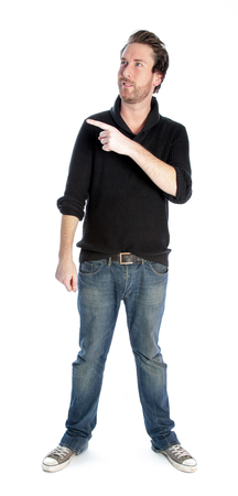 Attractive 30 years old caucasion man shot in studio isolated on a white backgroundの写真素材