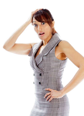 Indian business woman posing in studio isolated on a backgroundの写真素材
