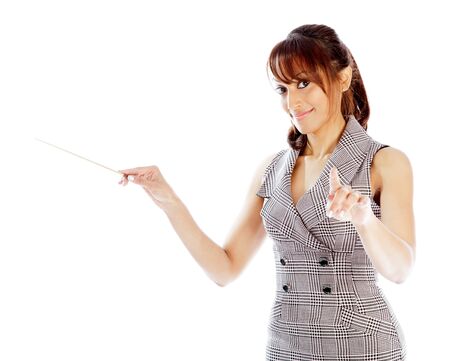 Indian business woman posing in studio isolated on a backgroundの写真素材