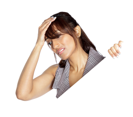 Indian business woman posing in studio isolated on a backgroundの写真素材