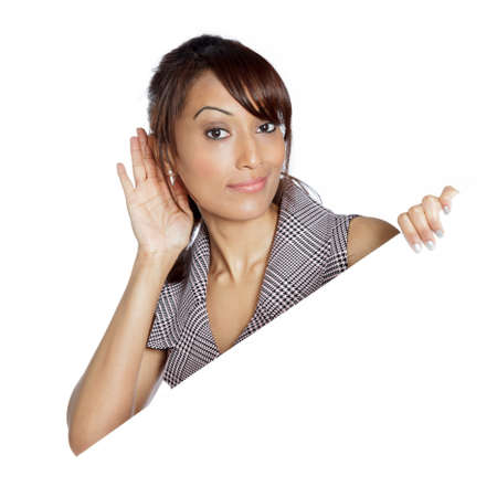 Indian business woman posing in studio isolated on a backgroundの写真素材